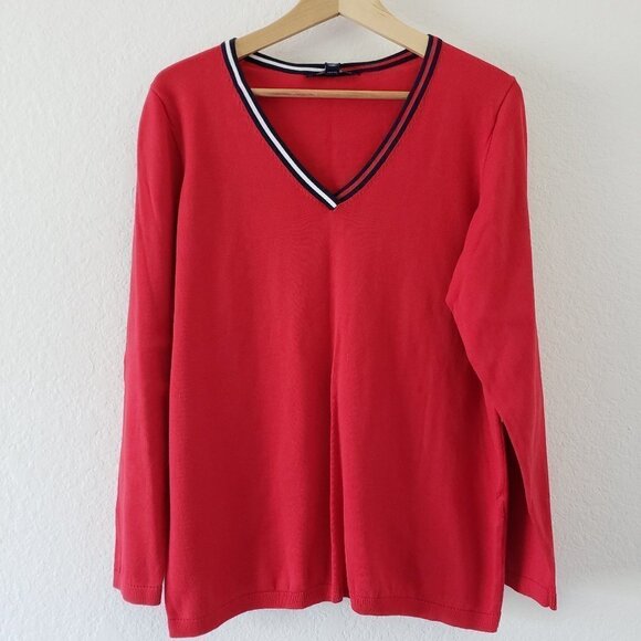 NWT - Tommy Hilfiger Women's Plus Red Cotton Sweater - Size 1X - Picture 2 of 3